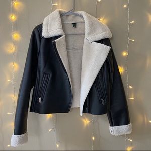 Faux fur lined moto jacket